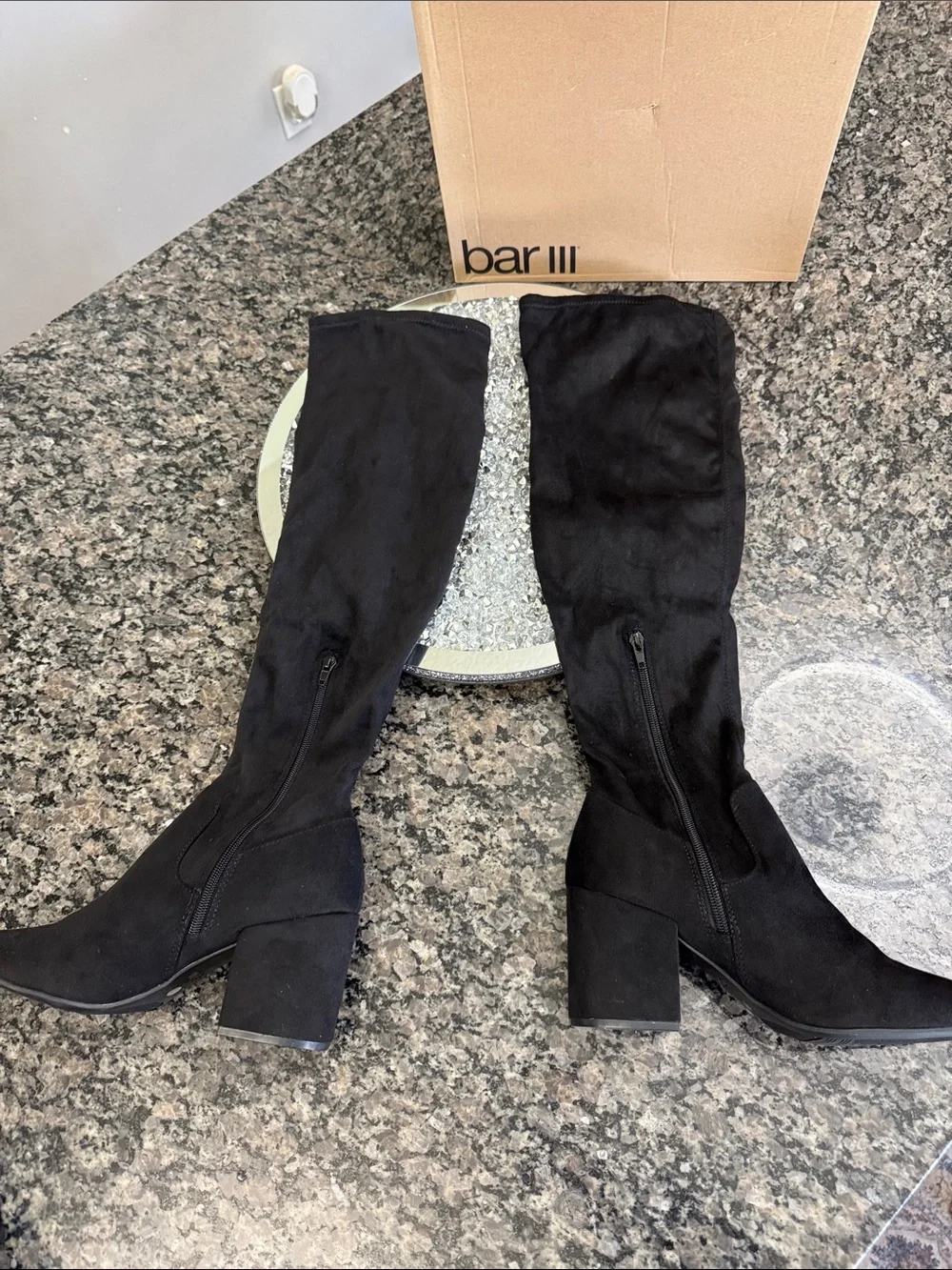 Bar III Black Suede Over-the-Knee Block Heel Boots